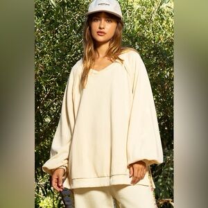 POL Back Cross Strap Detail Balloon Sleeve Sweatshirt